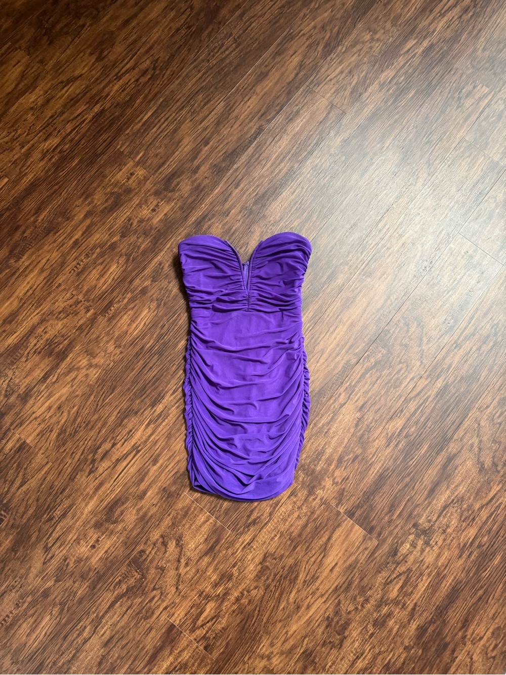 Strapless Purple Ruched Mini Dress - Picture 3 of 11